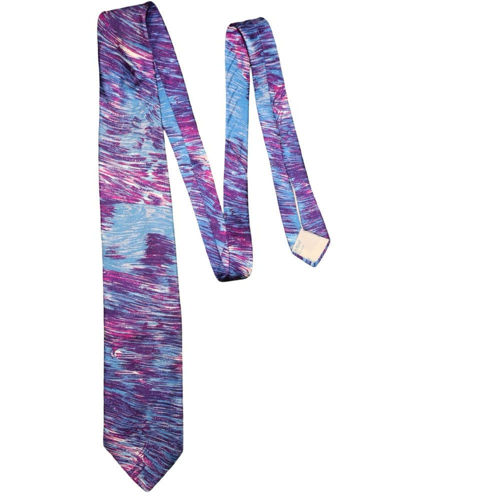 Vintage Yves Saint Laurent Blue & Purple Abstract Silk Necktie‎ Tie YSL